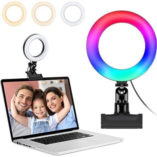 8 Inch RGB Selfie Ring Light With Clip On Computer Laptop Video Conferencing Computer Monitor Light For Self Live Streaming