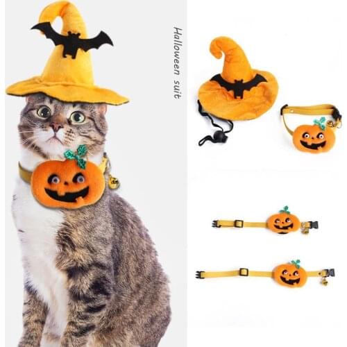 Pumpkin Shape Pet Costume Suit For Pet Cat Dog Halloween Decorations Clothes Set For Cat Dog Hat For Cats Collar Dog Accessories