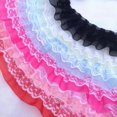 5meters 5cm wide Double Layer Lace Embroidery Yarn Wrinkled Ribbon DIY Craft Doll Toy Clothing Accessories Curtain Trim