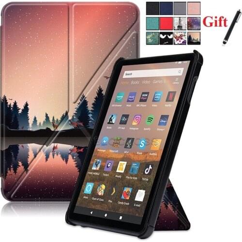 Flip Cover for Kindle Fire HD 8 Plus Smart Magnetic Tablet Case for Fire HD 8 10th Generation 2020 8.0 inch Auto Sleep Wake +Pen