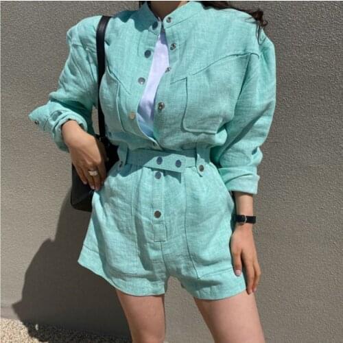 Fashion style long sleeve Cotton shorts lady playsuits european hot sale fashion casual frock rompers with sashes