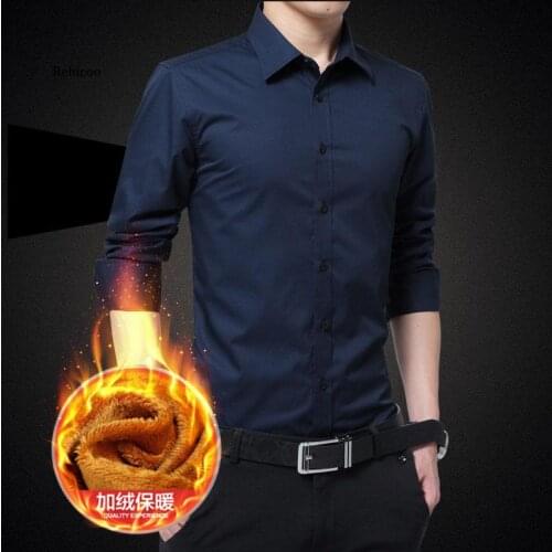 Men Fashion Blouse Shirt Long Sleeve Business Social Shirt Solid Color Turn-Neck Plus Size Work Blouse Brand Clothes