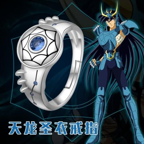 Anime Saint Seiya Shiryuu Dragon Ring 925 Sterling Silver Finger Ring Adjustable Fashion Jewelry Cosplay Xmas Birthday Gift Anim