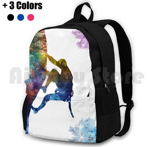 Rock Climbing Extreme Sport Man , Climbing Man , Climber , Watercolor Rock Climbing Outdoor Hiking Backpack Waterproof Camping