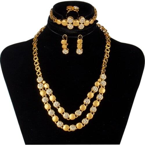 Ethiopian Dubai Arab Wedding Jewelry sets Pendant Necklaces Earrings sets for Womens Gold Color Eritrean African Bride Gifts