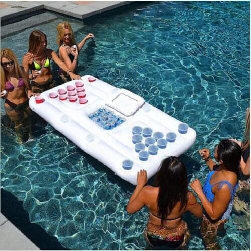 Inflatable beer table 28 cup hole floating mat Table tennis Recreational ice tank Pool Party Game Water Drink Food Holder Cooler