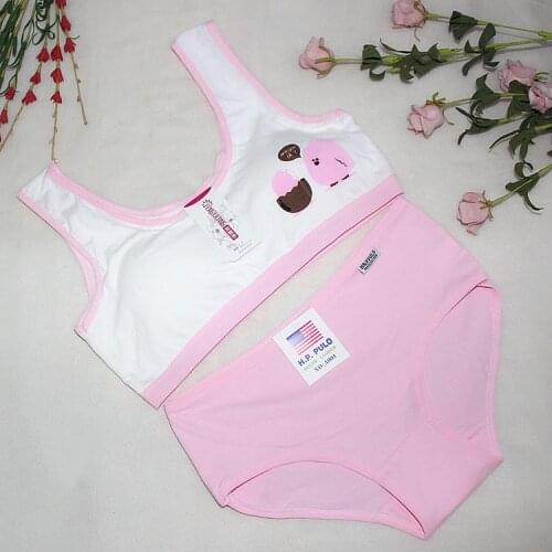 Teenagers Girls Lingerie bras and panties Cotton Underwear Kids Crop Detachable student 8-16 Years Teens summer 1 Set