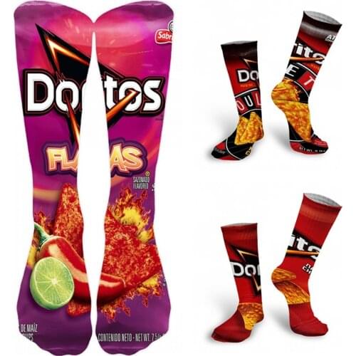 Funny Long Socks Men And Women Food Cornflake Ketchup Packaging Design Kawaii Socks 3D Printing Potato Chips Unisex High Socks