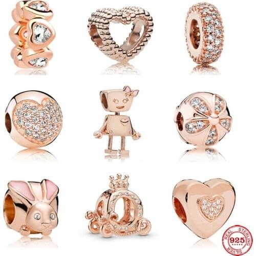 New free shipping rose gold heart spacer bella daisy clip rabbit diy bead fit Original Pandora charms silver 925 bracelet women