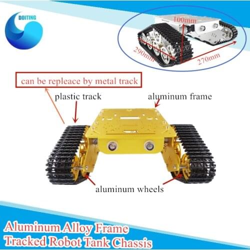 RC T300 Metal Tank Chassis Aluminum Alloy Frame Tracked Robot Tank Chassis 2 Motors/ Plastic Tracks/Metal Wheels DIY Whole Set