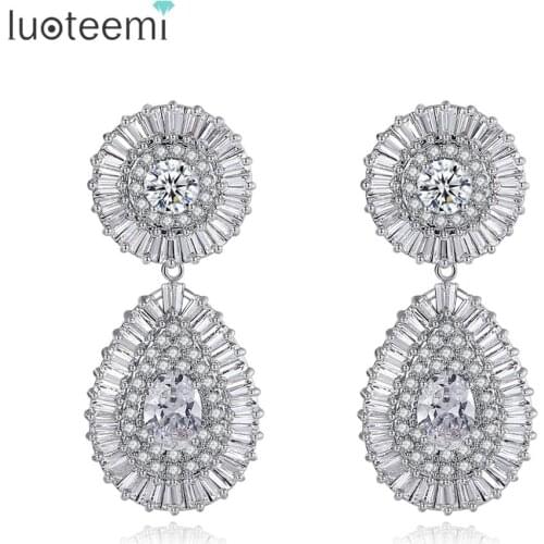 LUOTEEMI Luxury CZ Water Drop Earrings for Women Wedding Engagement Bridal Jewelry Round CZ Brincos Femme Bijoux Christmas Gifts