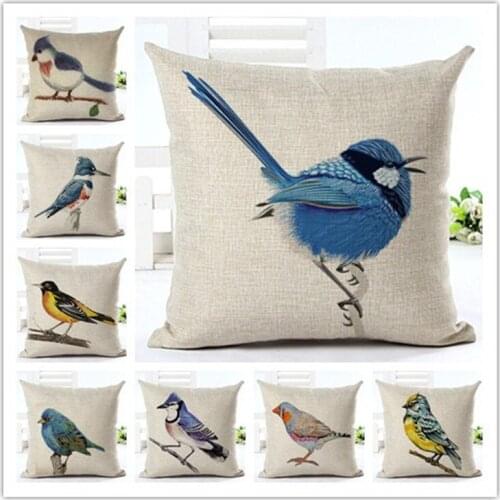 Hand-painted Bird Cushion Cover Pillow Case Linen Cotton Pillow Covers Sofa Car Seat Decorative Pillowcase