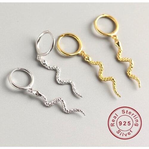 Real Pure 925 Sterling Silver Long Snake Hoop Earrings Women Simple Ear Piercing Wedding Jewelry Gifts Boho Bijoux Brincos New