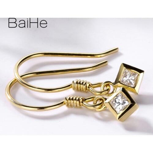 BAIHE Solid 14K Yellow Gold 0.12ct H/SI Natural Diamond Wedding Gift Fine Jewelry Earrings Women Ear hook серьги 2020 тренд