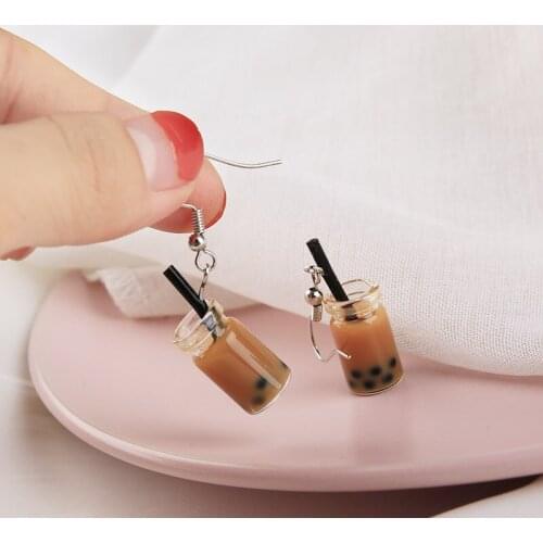 Funny Milk Tea Drink Bottle Pendant Earrings Girl Korean Dangle Earrings for Women Party Jewelry Gifts