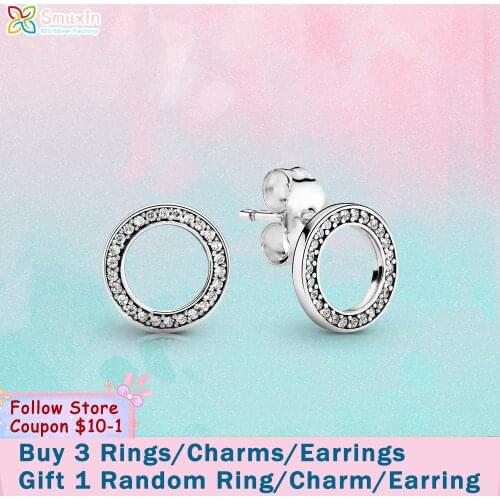 Smuxin 925 Sterling Silver Stud Earrings Sparkling Circle Stud Earrings Cubic Zirconia Statement Stud Earrings Women Earrings