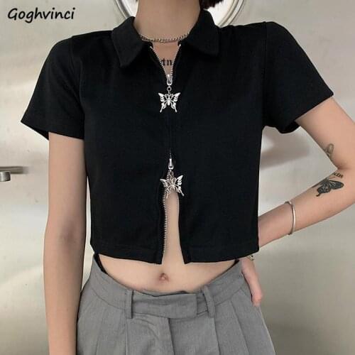 Cropped T-Shirts Women Summer Newest Short Sleeve Skinny Simple Sexy Female Tops Chic Streetwear Daily Students Fashion Popular