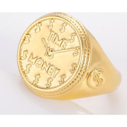 Vintage Fashion Time Is Money Rings for Men Punk Jewelry Retro Totem Gothic Clock Male Ring Women Hip Hop Finger Bands Gift