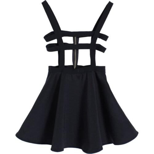 Retro Women Suspender Skirts Mini Girl Ruffles Skater Pleated Short Braces Skirt Back Zipper Hollow Out Skirt faldas jupe Straps