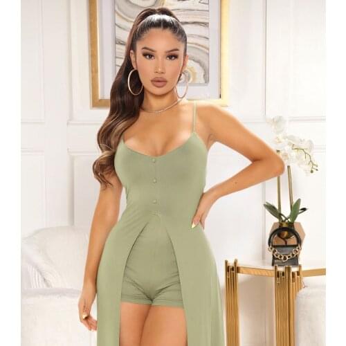 Women Spaghetti Strap Sexy Sleeveless Backless Slim High Split Bodycon Dress +Skinny Shorts 2021 Summer Gothic Two Piece Set