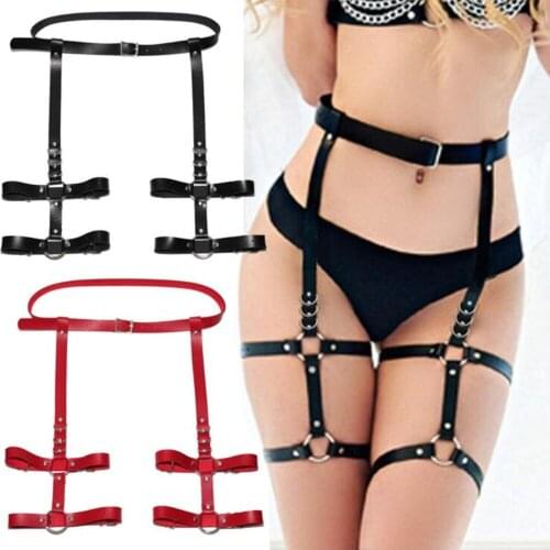 Sexy Punk Leather Body Chain Bondage Stud Garters Belt Leg Ring Harajuku Women Abdominal Bandage Suspender Harness Waist Belt