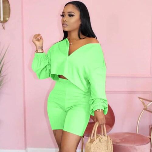 Plus Size Two Piece Set Women Tracksuit V-neck Long Sleeve Top Biker Shorts Sweat Suit 2 Piece Outfits Matching Sets Loungewear