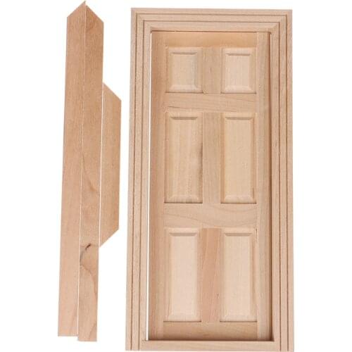 1/12 Scale Miniature 6 Panel Interior Wooden Door DIY Dollhouse Furniture Doll House Accessories