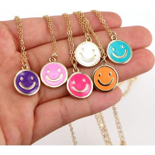 10PCS, Enamel Smile Face Charm Pendants Necklaces Simple Jewelry