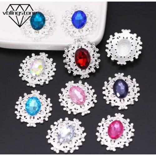 10Pcs Rhinestone Buttons Glass Decorative Button For Clothes Sliver Base Metal Button DIY Brooch Jewelry Sewing Accessories