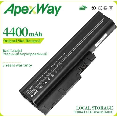 Apexway 4400mAh 6 cells Laptop Battery for Lenovo SL500 SL300 SL400 T60 T60p T61 T61p W500 R60 R60e R60i R61 R61e R61i