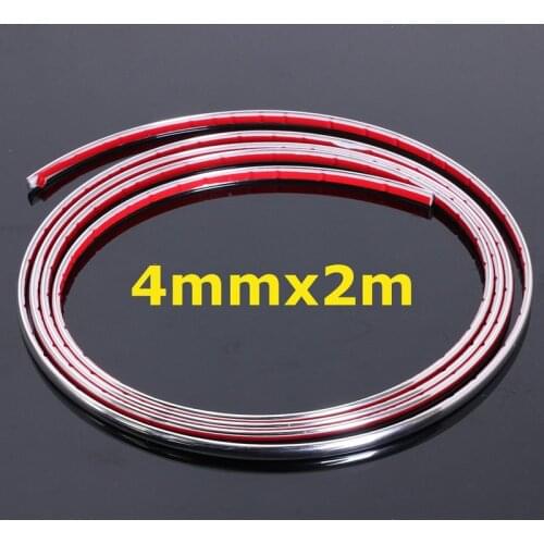4mmx2m Car Chrome Styling Decoration Moulding Trim Strip Tape DIY Protective Sticker Cover Bright Strip Car Bumper Accessories