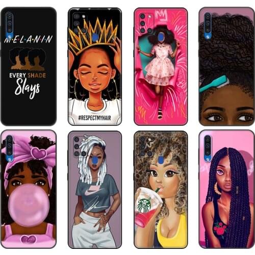 Black tpu Case For Samsung Galaxy A50 50S A30S A10 A11 A21S A31 A41 A51 A71 S10 LITE Cover African Beauty Afro Puffs Black Girl