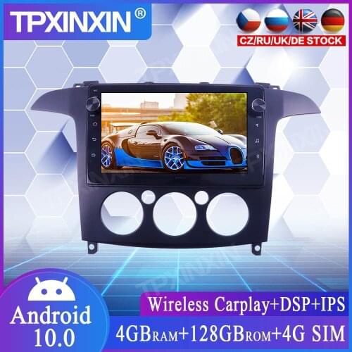 For Ford S-Max 2006-2008 Android 10 4+128G Wireless Carplay Car Multimedia Stereo Player Headunit Audio Radio GPS Navigtion