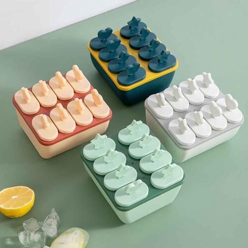 Ice Cream Mold Diy Popsicle Molds with 8 Grids and Tray Holders Cake Popsicle Mold Dishwasher Safe Kitchen Accessories 3 Colors