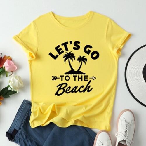 Women T-shirt Summer Short Sleeve Letter Coconut Tree Printed Female Graphic T Shirt Ladies Regular Daily Loose O-Neck Tees Tops