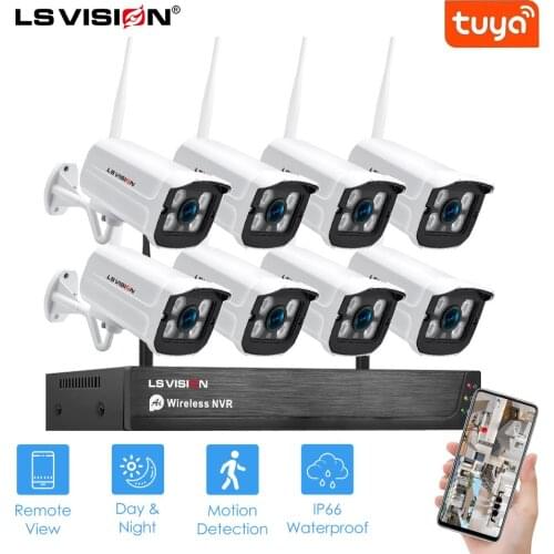 LSVISION Wireless 2MP 8CH CCTV Security NVR WIFI Camera Kit AI Audio Record Outdoor P2P IP Camera Video Surveillance System Set