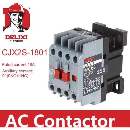 CJX2s-1801 AC Contactor DELIXI 18A 3 Poles NC Coil Voltage 24V 36V 110V 220V 380V 50/60Hz Din Rail Mounted