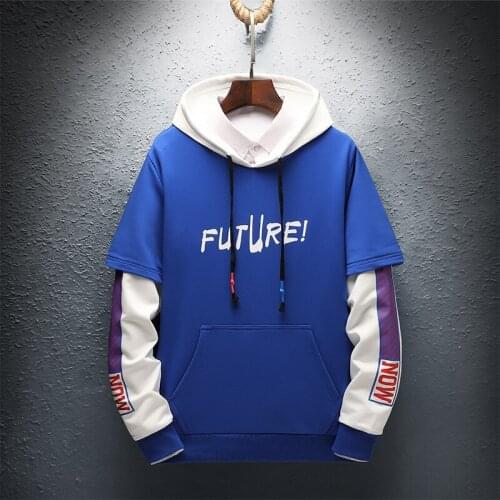 Korean trend fake two-piece suit streetwear hooded hoodies men hip hop swag hipster sweatshirts pullovers couple wear clothing