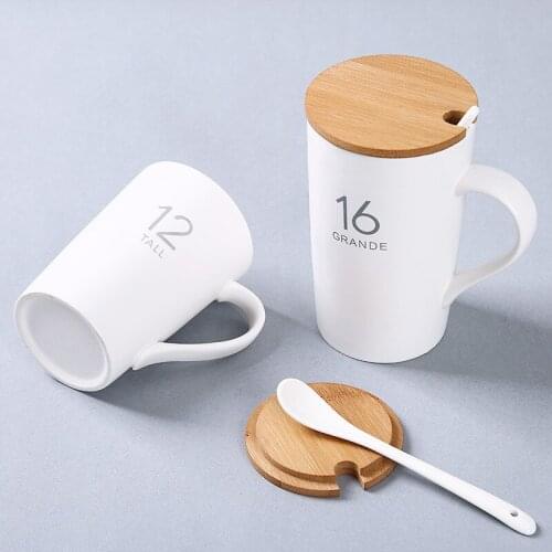 Creative Digital Ceramic Coffee Cup Heat-Resistant 350ml Milk Tea Milk Coffee Cup With Handle Wooden Lid Novel Gift
