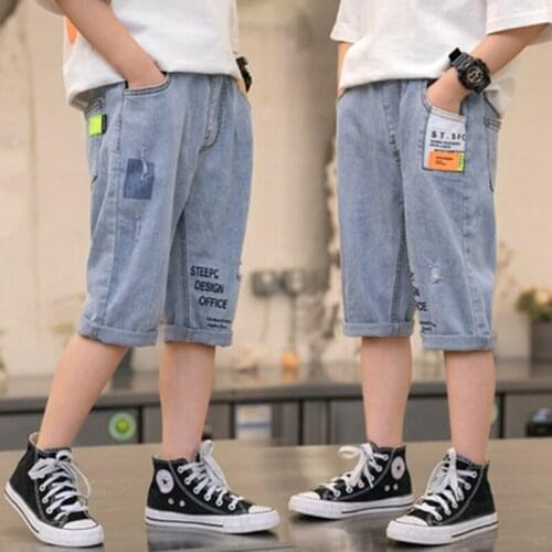 Summer Big Boys Denim Shorts Fashion Hole Children Jeans South Korea Boy Casual Cowboy Shorts Child 6 7 8 9 10 11 12 13 14 Years