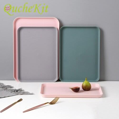 Nordic Multi-function Rectangular Plastic Storage Tray Dessert Serving Tray Fruit Tea Breakfast Bread Tray Kitchen Home Supplies