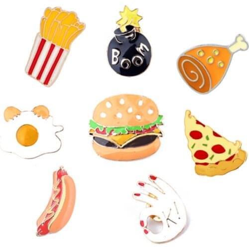 Cartoon Fast Food Brooch French Fries Eggs Hot Dog Hamburger Kid Metal Badges Enamel Pin Hat Shirts Lapel Pins Women Men Jewelry