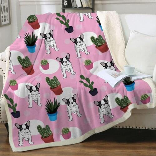 Newest French Bulldog Sherpa Blanket Cute Puppy Furry Blanket Red Balloon Throw Blanket Cartoon Fashion Blanket