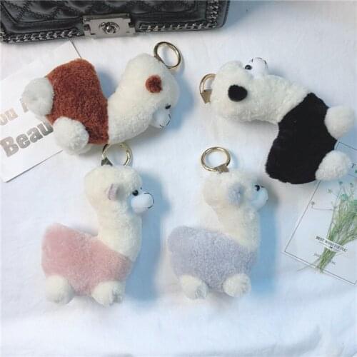 2020 New Cute Cartoon Alpaca Keychain Rabbit Fur Fluffy PomPom Keychain Bag Pendant Childrens Gift Car Key Jewelry 15cm
