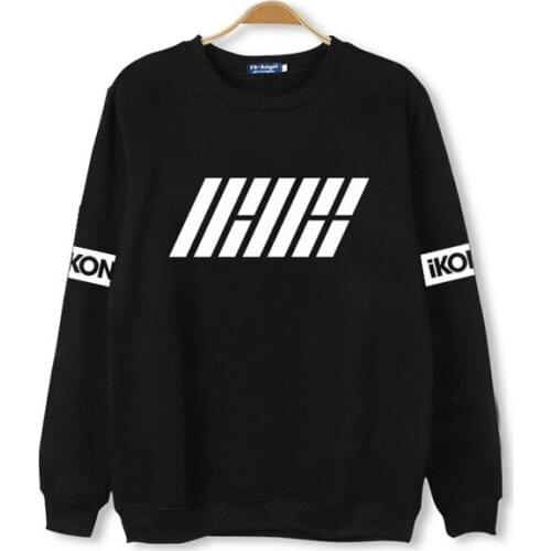New Arrival Kpop New Idol Group Ikon First Album Hoodies Black White Member Name Printed O Neck Pullover Sweatshirt