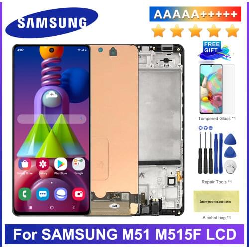 Original 6.7'' LCD For Samsung M51 M515F Display Touch Screen Digitizer With Frame Assembly For Samsung M515F M515F/DS LCD