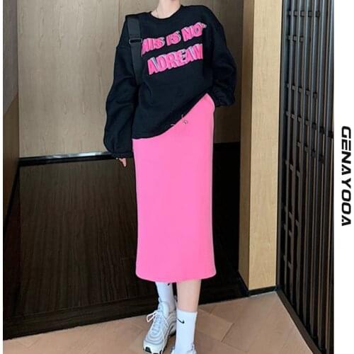 Genayooa Autumn Winter Fleece Hoodies Two Piece Set Streetwear Long Sleeve Two Piece Korean Skirt Set Women Letter Sweatshirt
