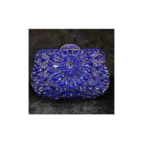 Fully Crystal Women Metal Evening Clutches Bags blue Bridal Wedding prom Handbags cocktail Purse Party Dinner banquet Clutch Bag