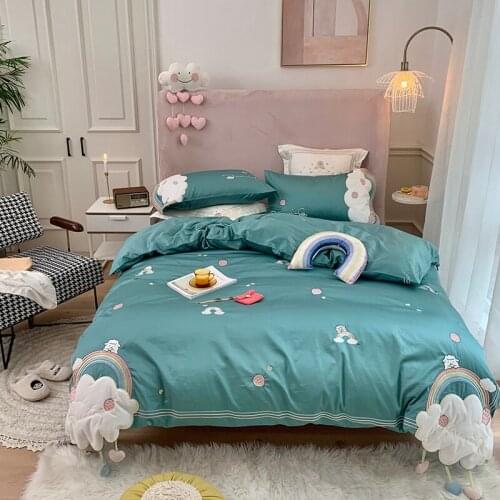 New 600TC egyptian cotton Bedding sets Queen King size Cloud pattern Embroidery Bed Duvet cover Bed sheets linen set bed set