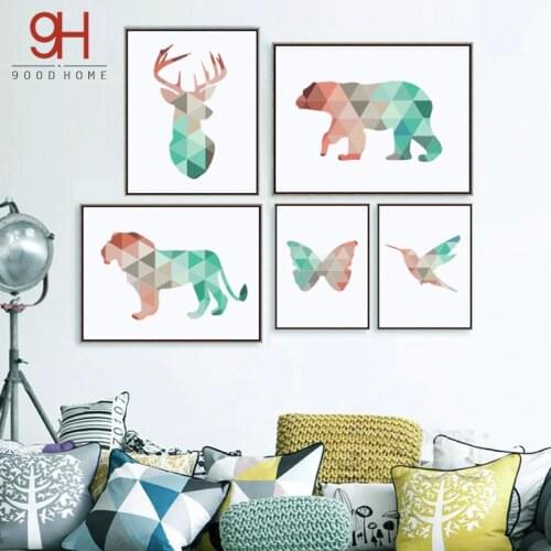Geometric Animals Canvas Art Print Painting Poster, Giclee Print Wall Pictures For Home Decoration,Deer Wall Decor FA237